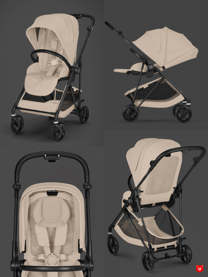 Cybex Melio Carbon Коляска (версия 2026) шасси Carbon Карбон/текстиль Almond Beige